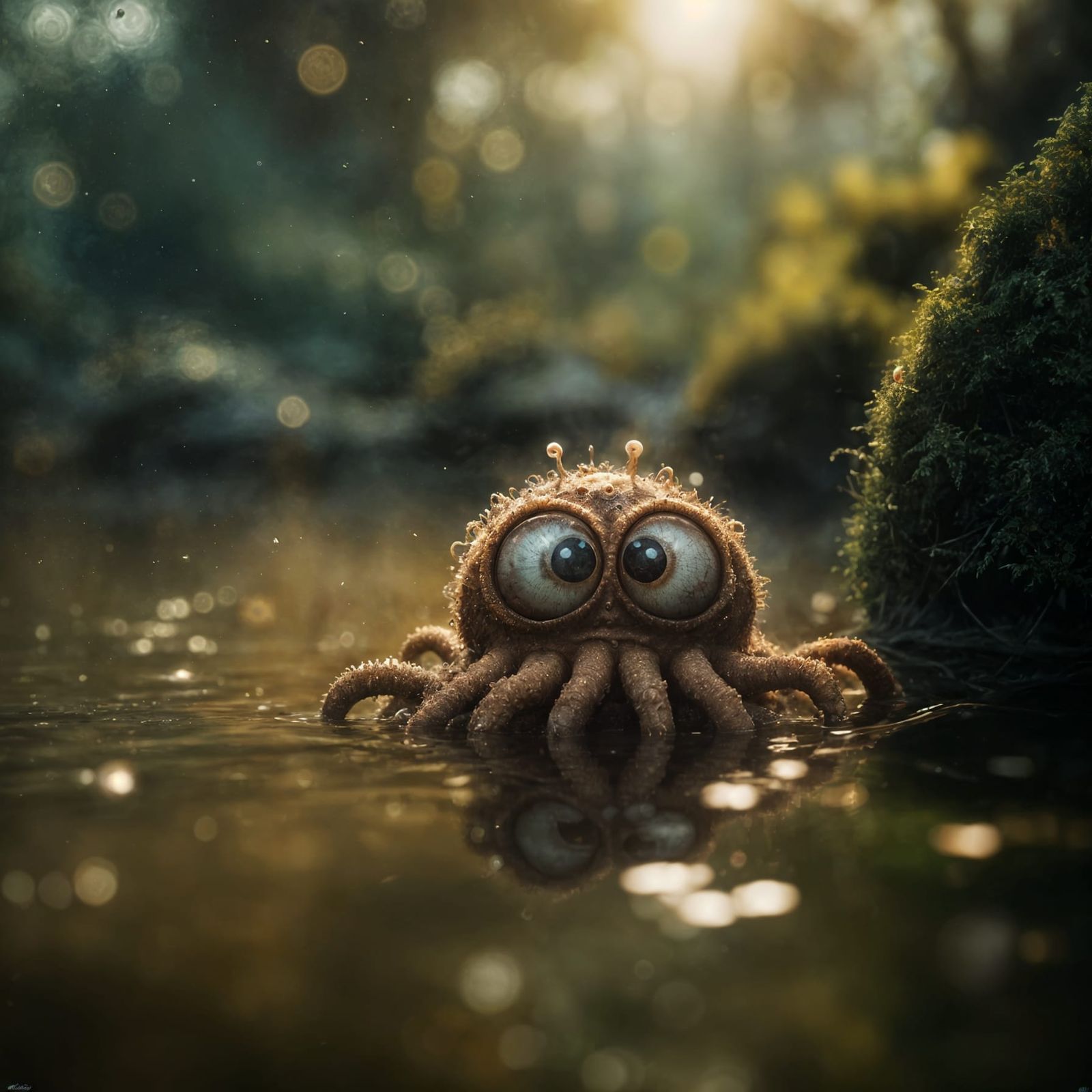 Fluffy Eyeball Monster with Tentacles