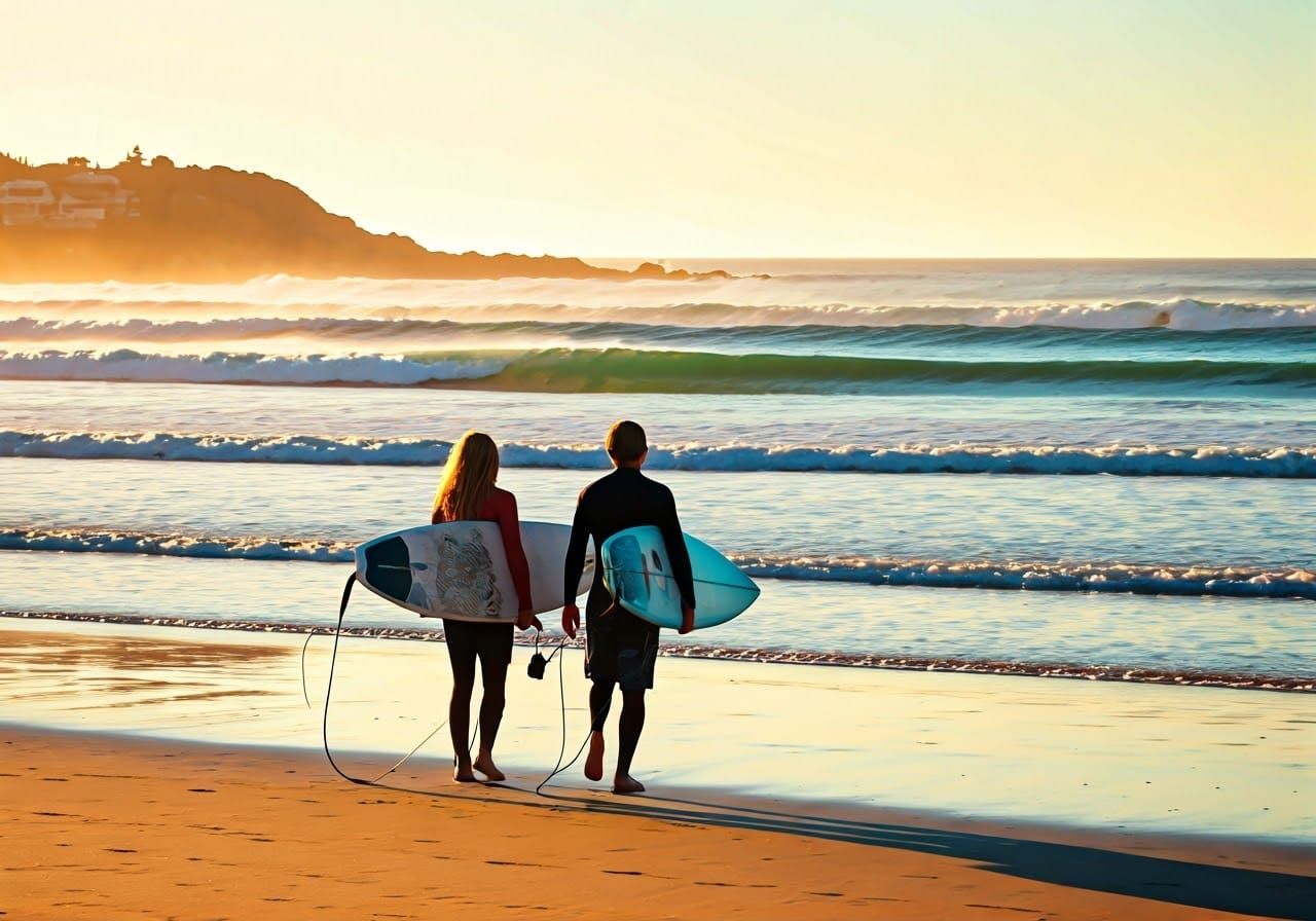Surfers in Harmony with Nature's Serenity