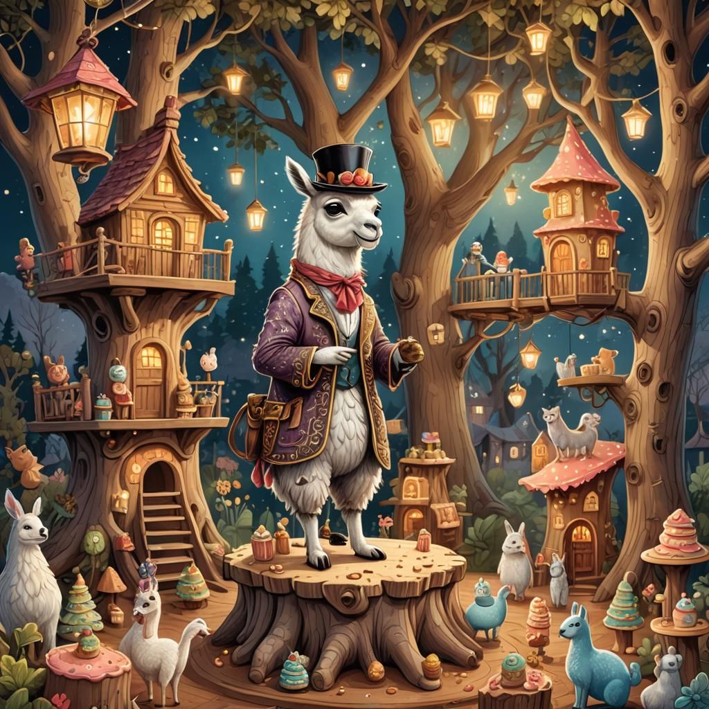 Llama's Whimsical Costume Party in Magical Treehouse