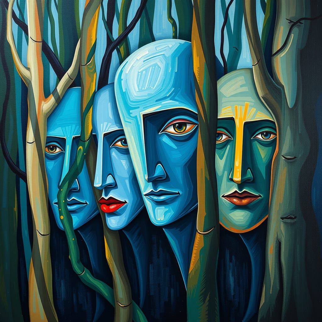 Surrealist Forest Scenes in Vibrant Cubism