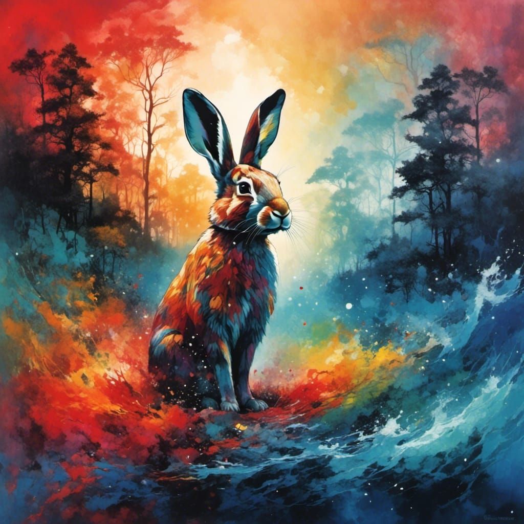 Rabbit at Sunrise by the Ocean