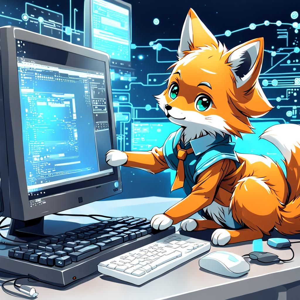 Kawaii Fox Programming in Anime Style