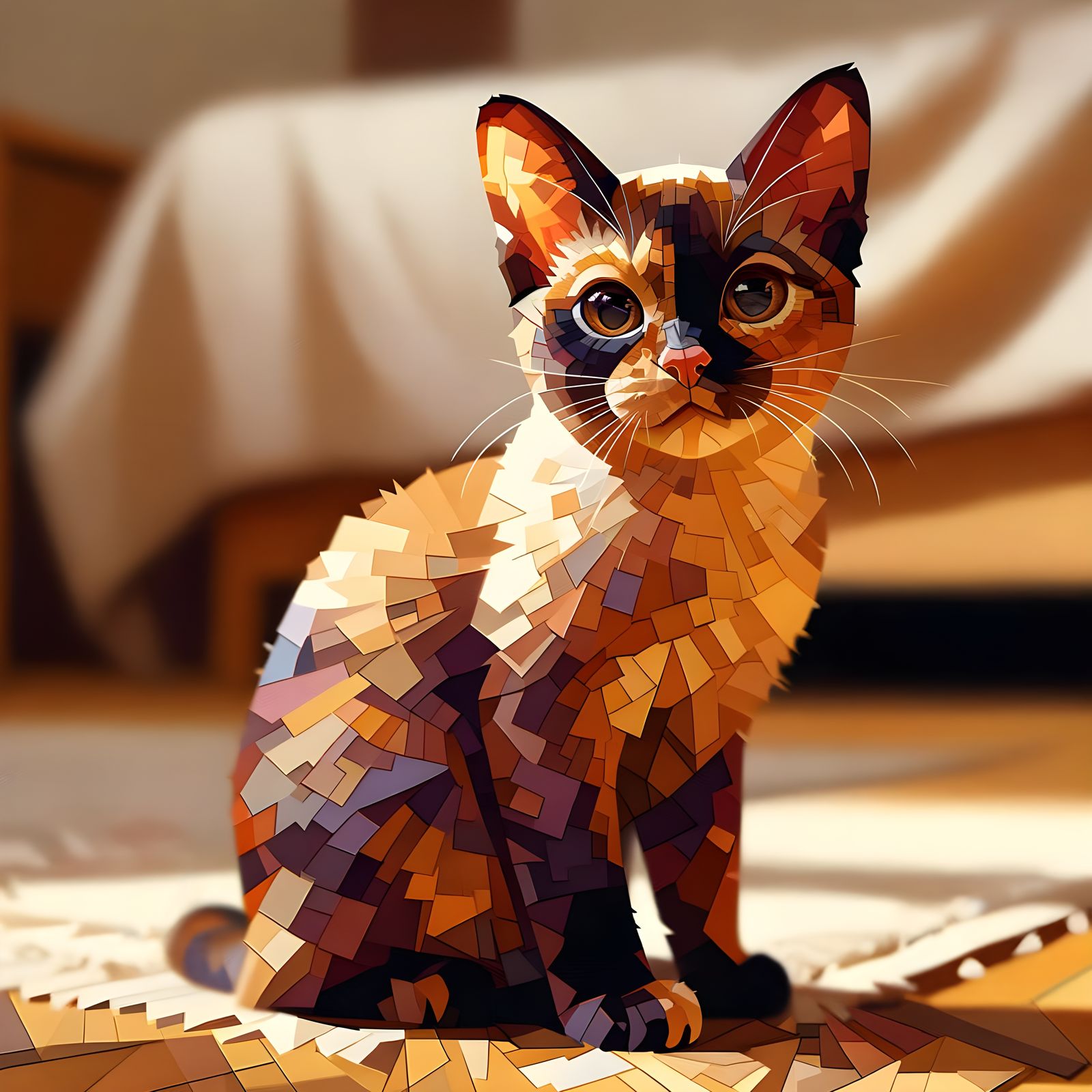 Playful Tortoiseshell Burmese Cat in Geometric Style