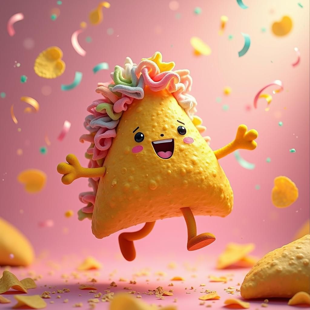 Dancing Dorito with Scrunchies in Dreamlike Style