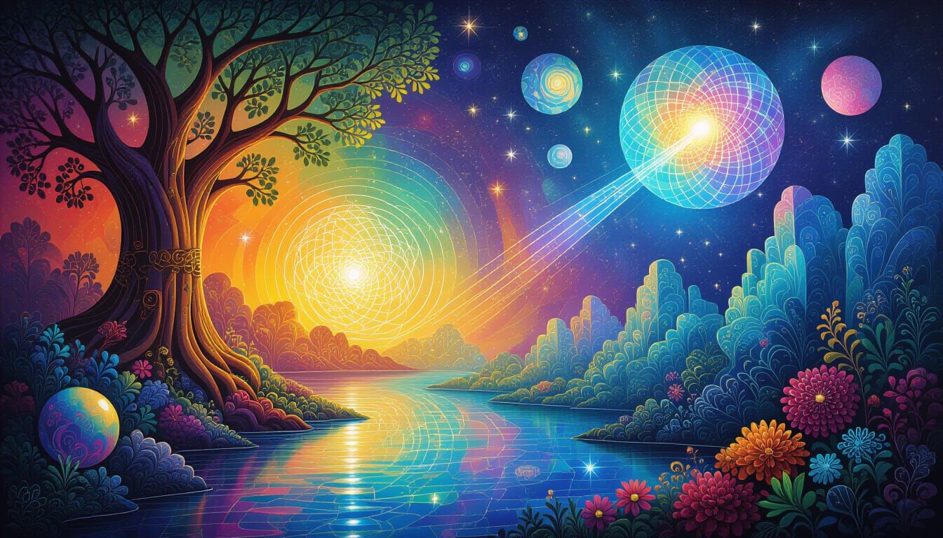 Dreamlike Cosmic Scene in Surrealist Style