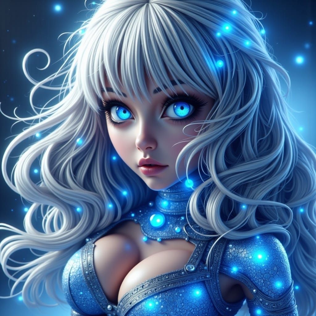 Alluring Metallic Figure in Electric Blue Hues