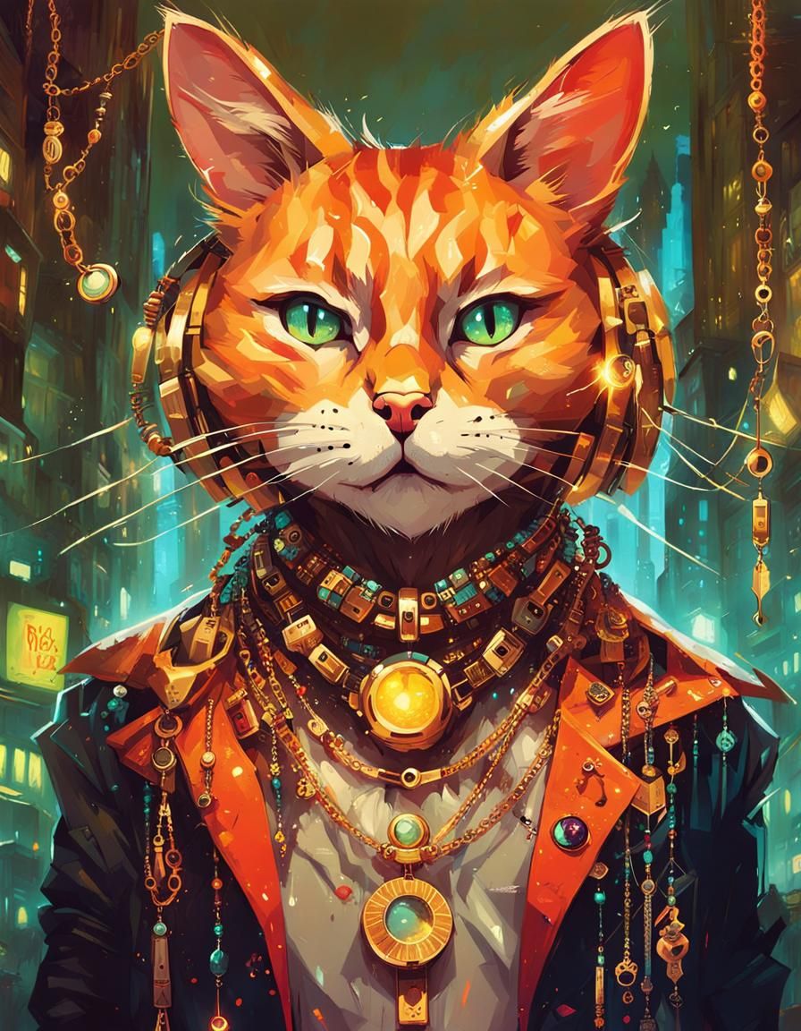 Hip-Hop Cat in Futuristic Maximalist Style