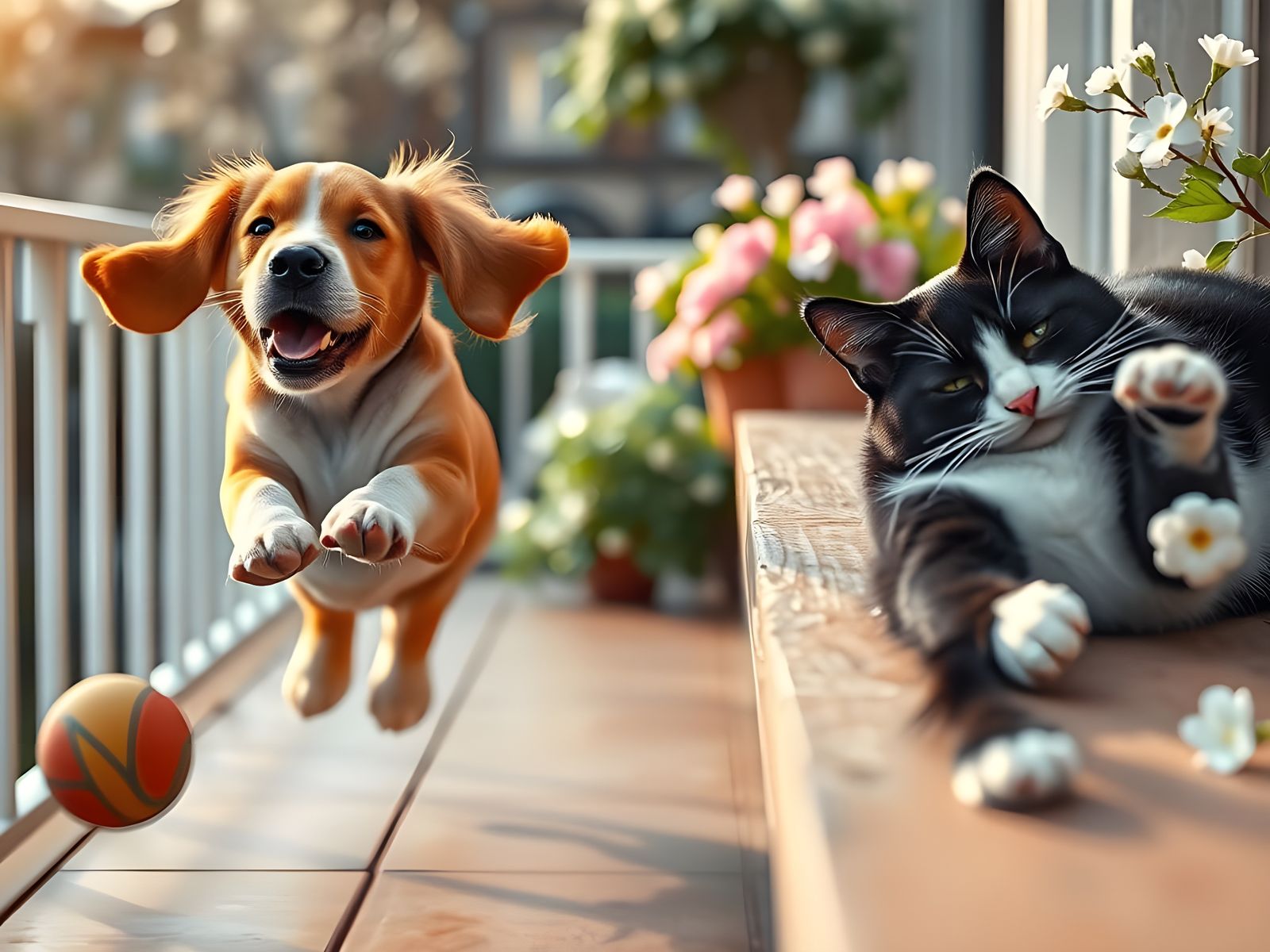 Joyful Basset Hound Puppy in Vibrant Spring Garden