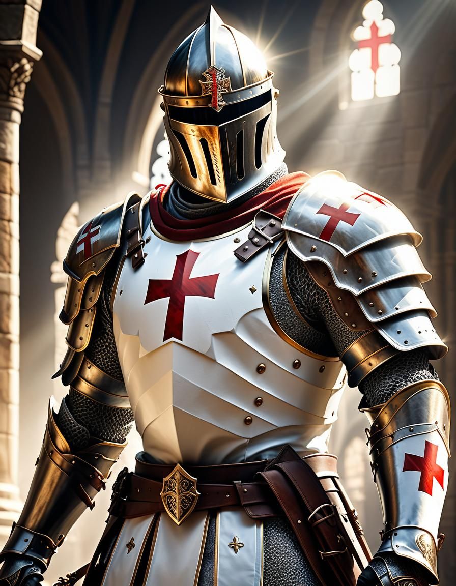 Crusader Knight in Intricate Armor