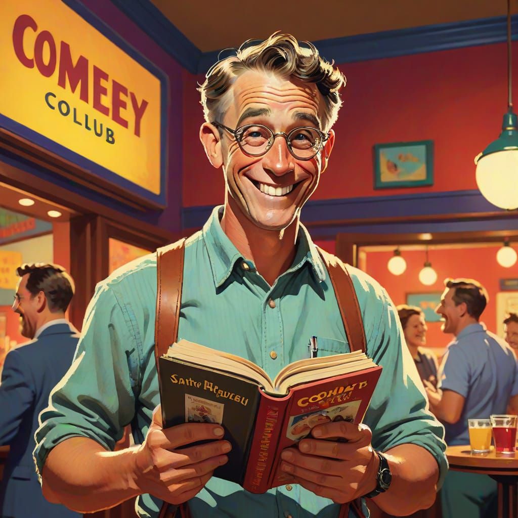 Whimsical Comedy Club Scene in Warm Colors