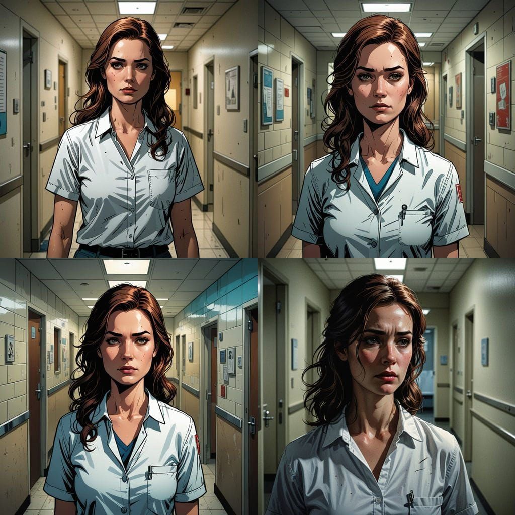 Woman in Hospital Corridor: Comic Book Art