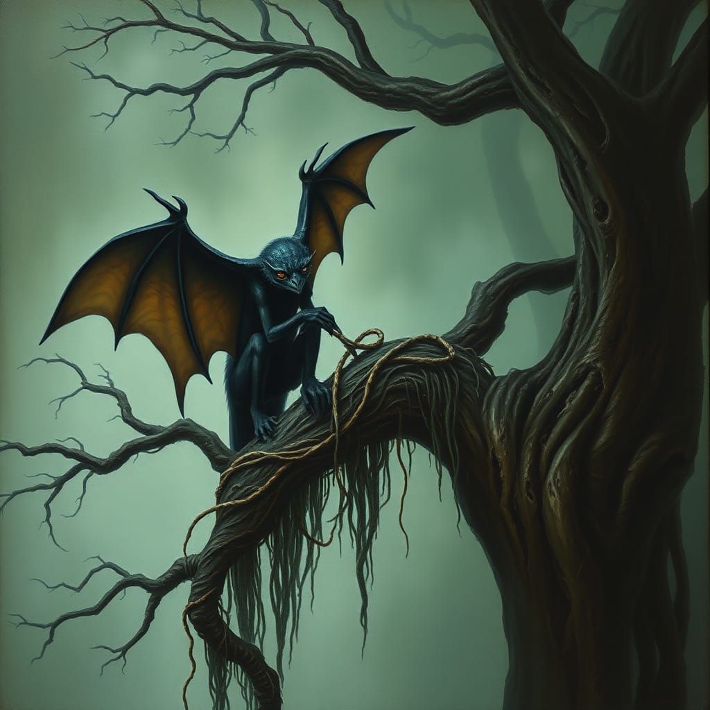 Mystical Manananggal in Dark Surrealist Style