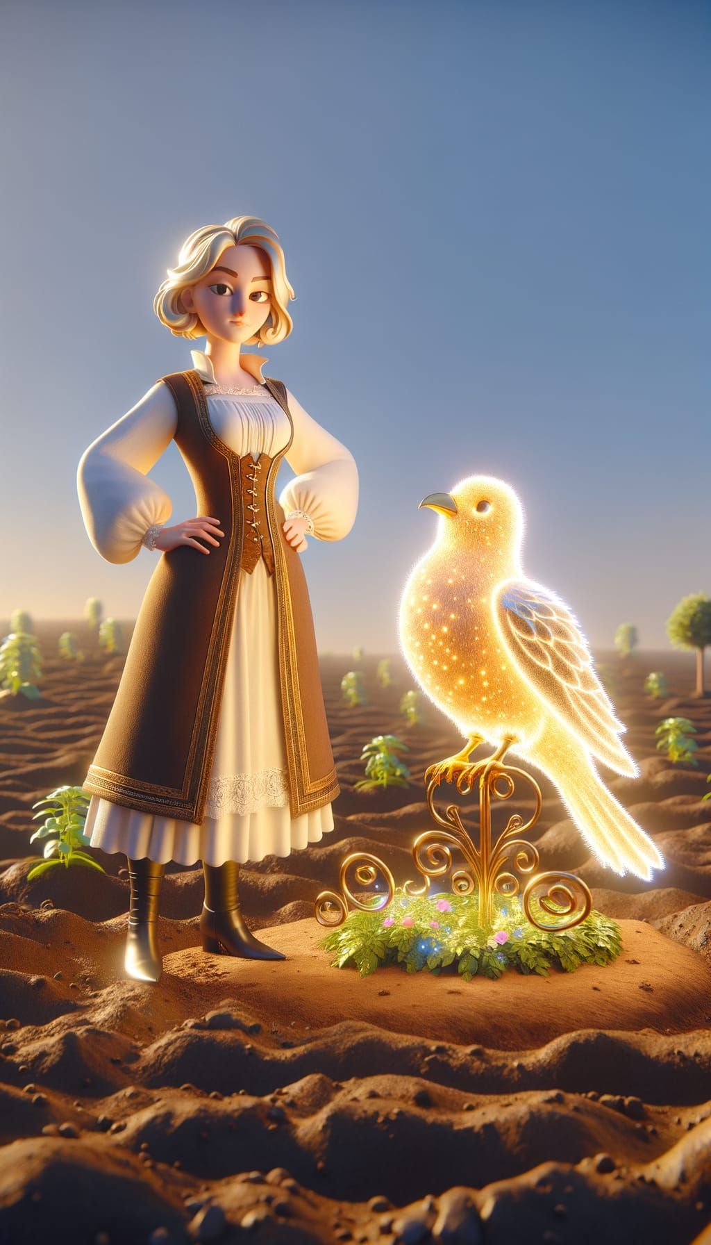 Elegant Woman with Smug Expression Beside Magical Glowing Bi...