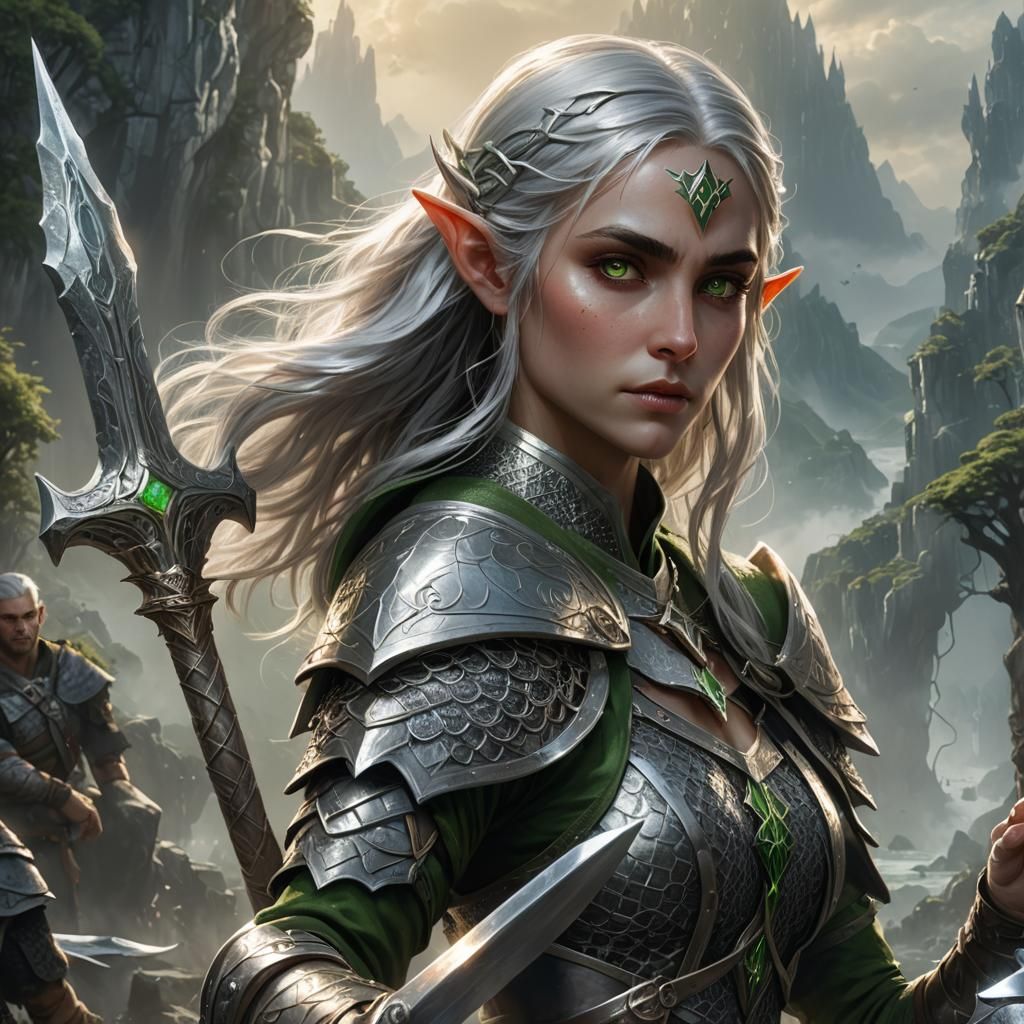 Elf Oracle Wielding Mace: Hyper-Realistic Digital Art