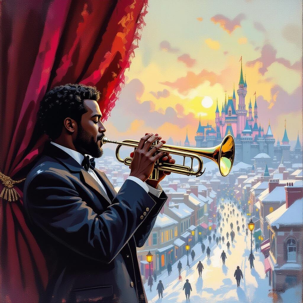 Trumpet Player in Gouache Impressionist Style