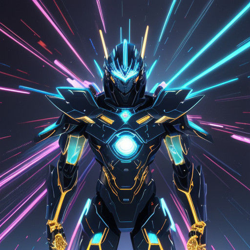 Heroic Maxon Eternis in Neon-Lit Digital Grid World