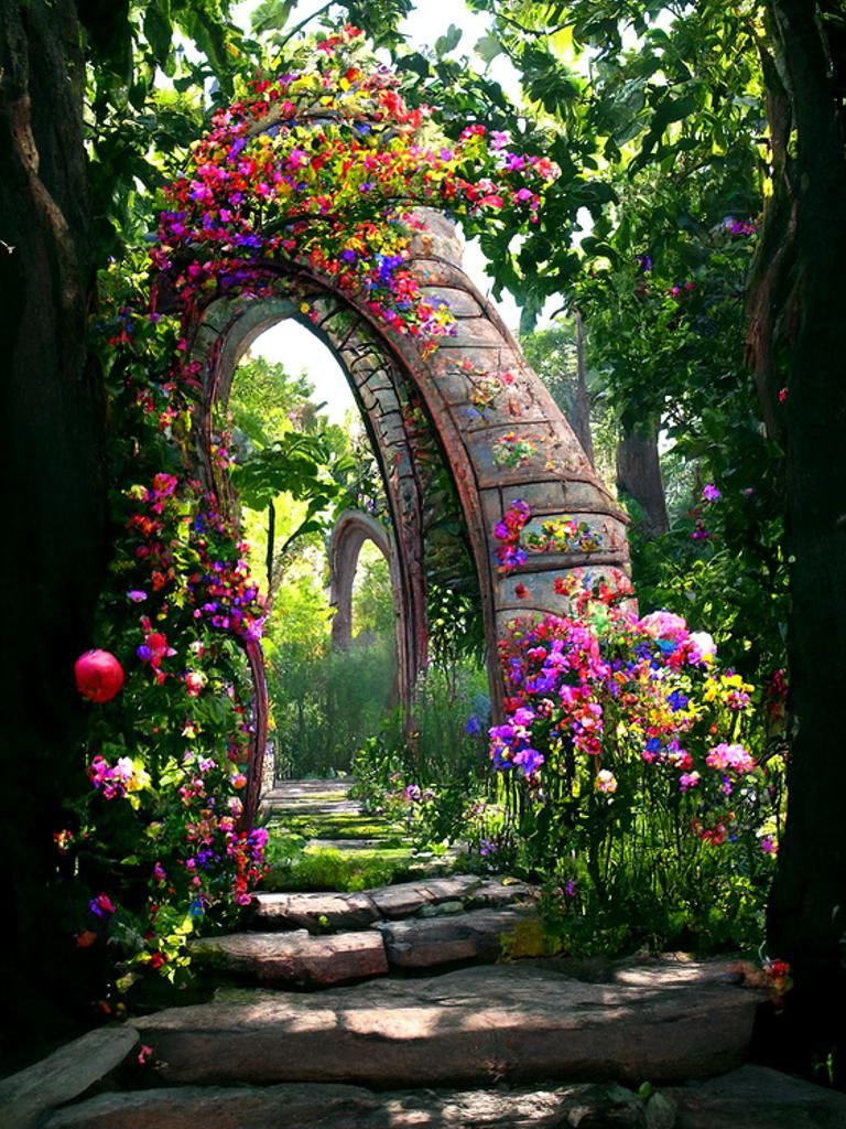 Blooming Garden Archway in a Colorful Bloomcore Style