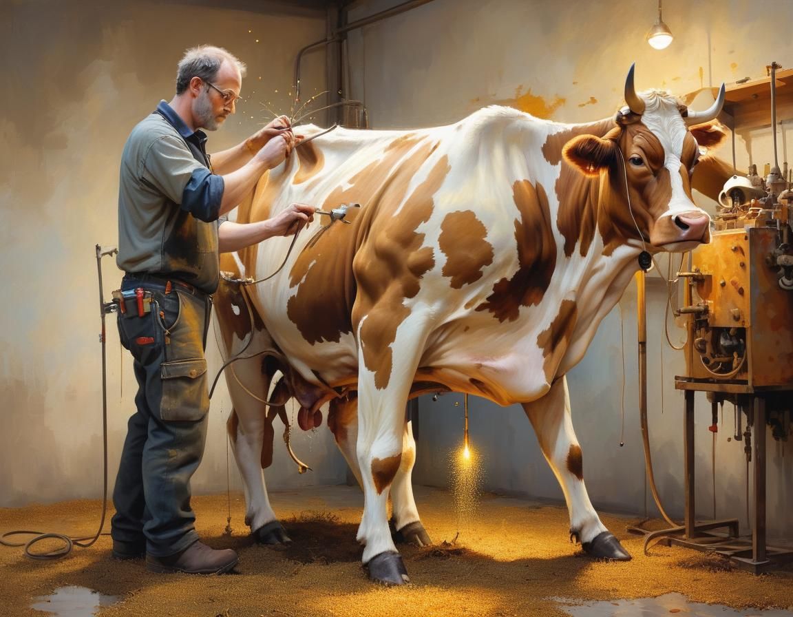 Cow Mechanic Action Painting with Kinetic Pointillism