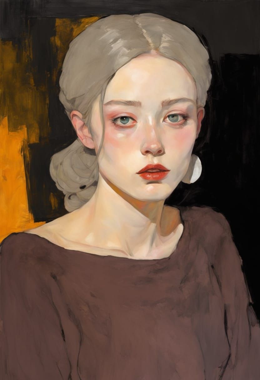 Elegant Goth Girl Portrait in Impasto Style