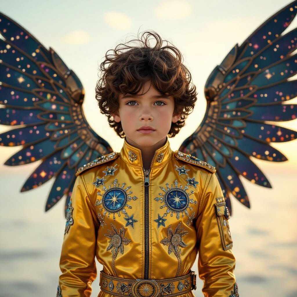 Boy with Steampunk Wings in Cinematic Lighting