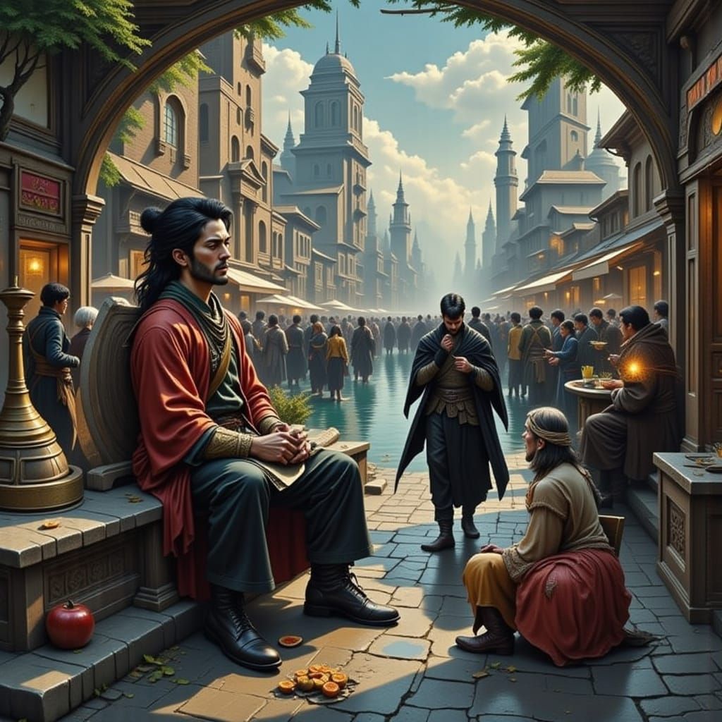 Abstract Sci-Fi Cityscape with Impasto Textures