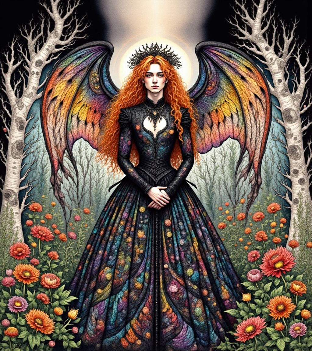 Ginger Haired Fairy in Abstract Forest