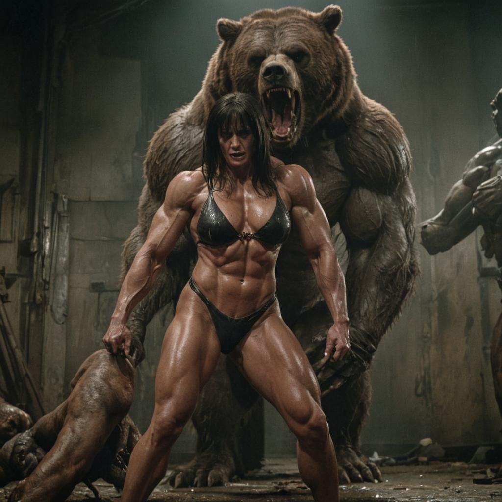 A hyperrealistic picture of an incredibly hypermuscular fema...