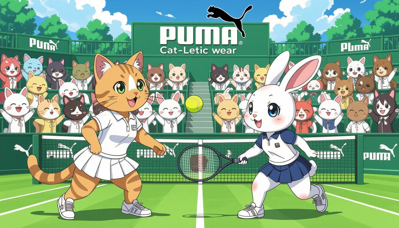 Cats and Rabbits Play Tennis at Wimbledon in Anime Style