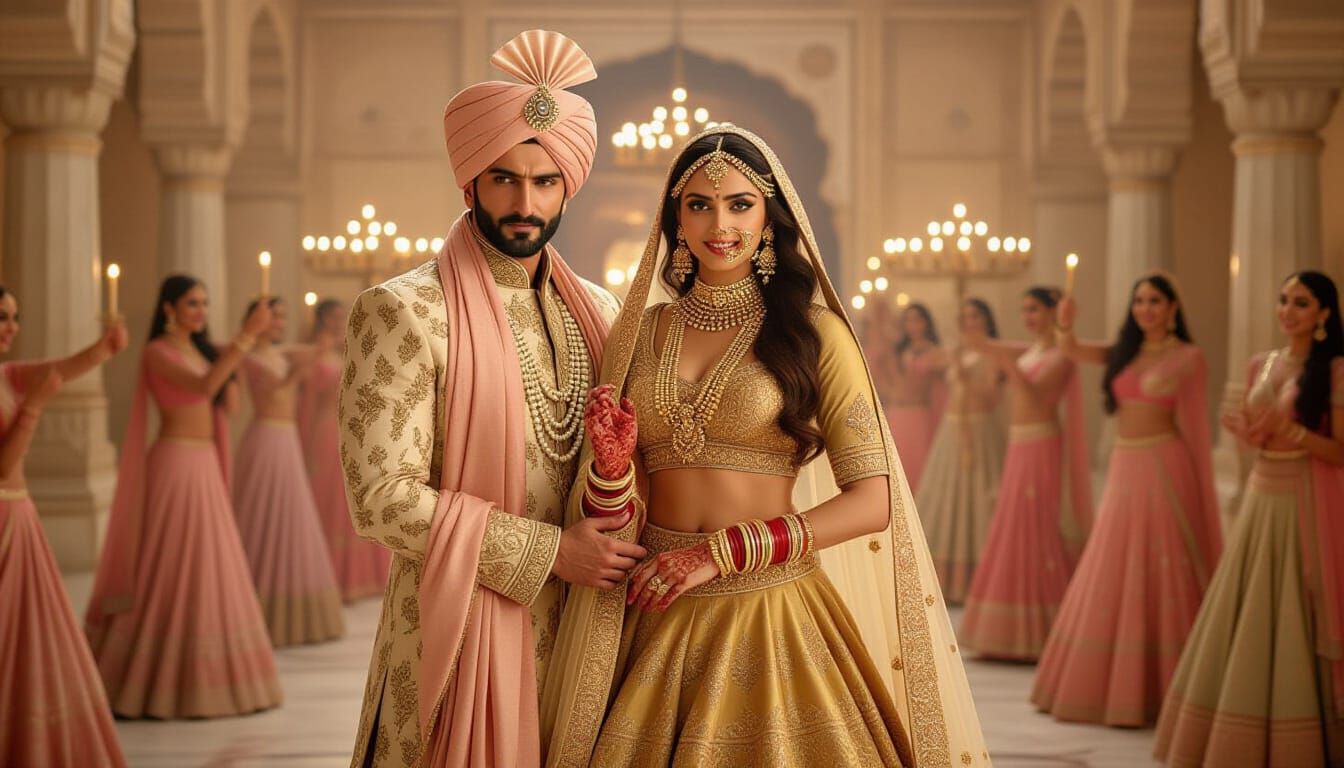 Mughal Era Couple in Opulent Cinematic Scene