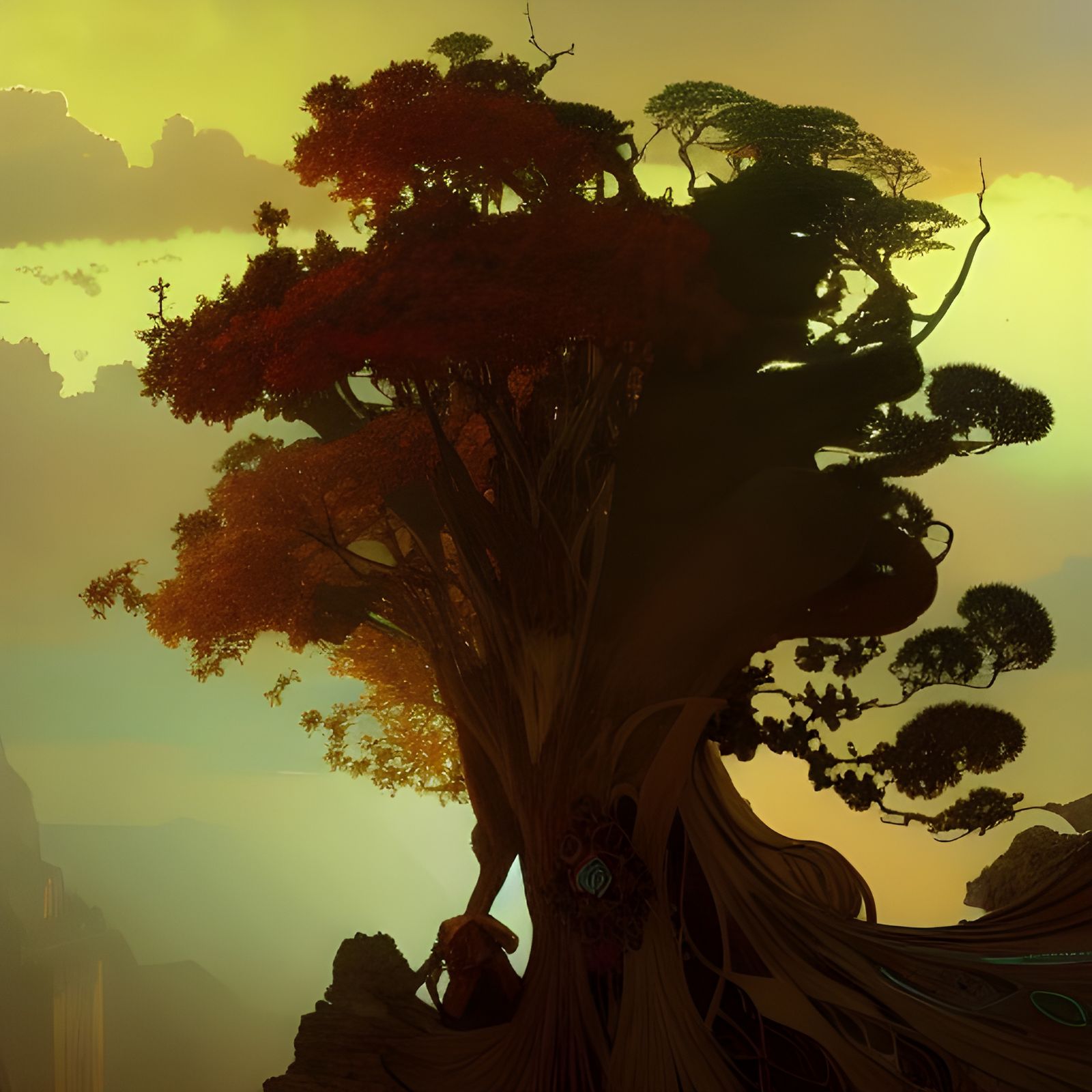 Fantasy Autumn Tree in Art Nouveau Style