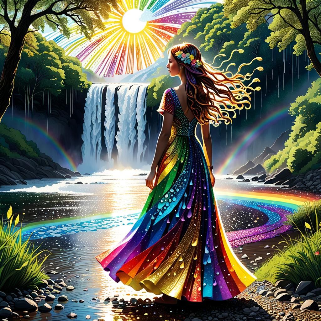 Rainbow Foil Woman with Zentangle Hair by River