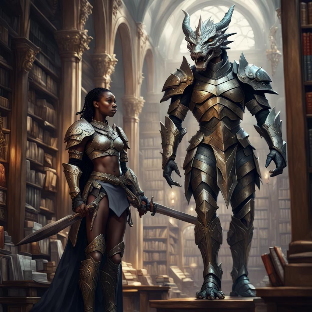 Armored Warriors in Bookstore: Dark Fantasy Concept Art