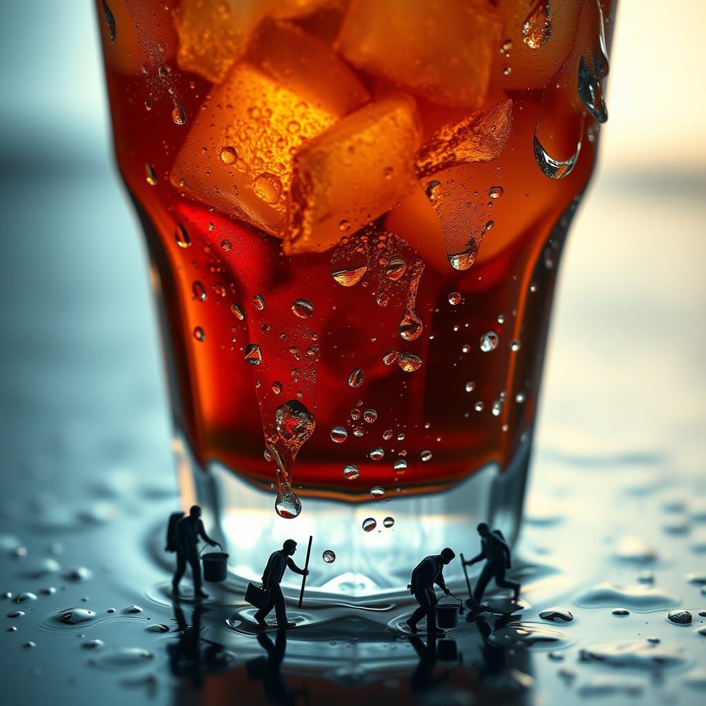Surreal Macro Photo of Iced Drink with Tiny Humans
