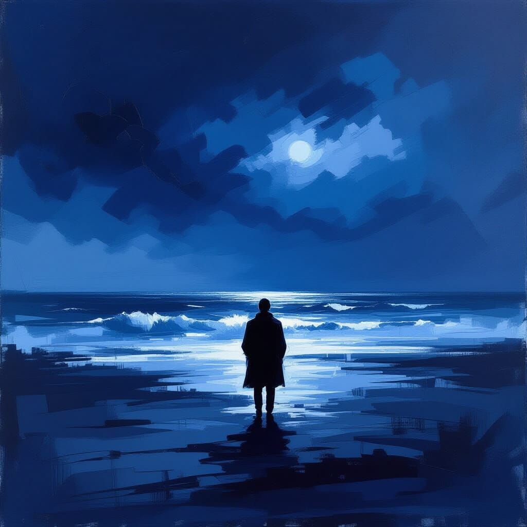 Abstract Expressionist Solitude on Windswept Shore