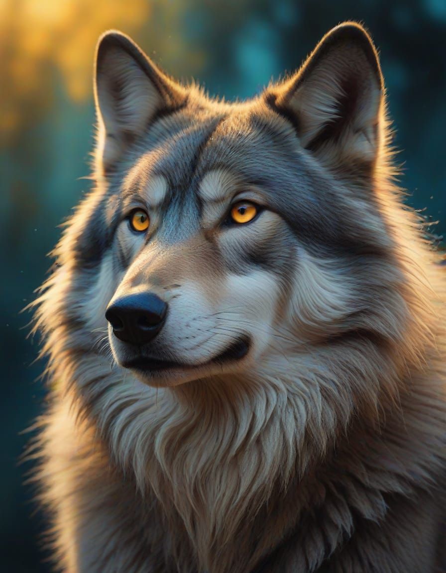 Surrealist Wolf Portrait in Vibrant, Swirling Fur