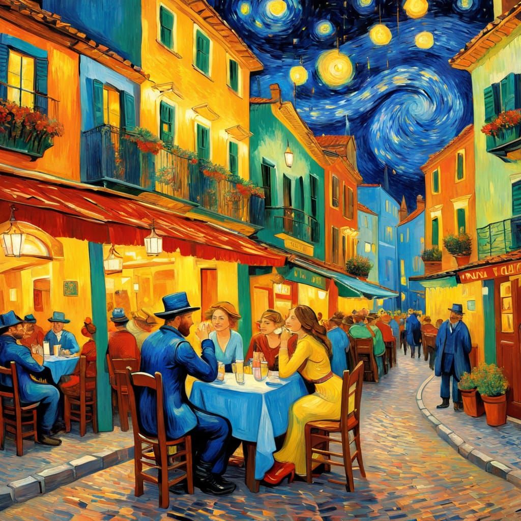 Vibrant Village Night in Van Gogh's Style