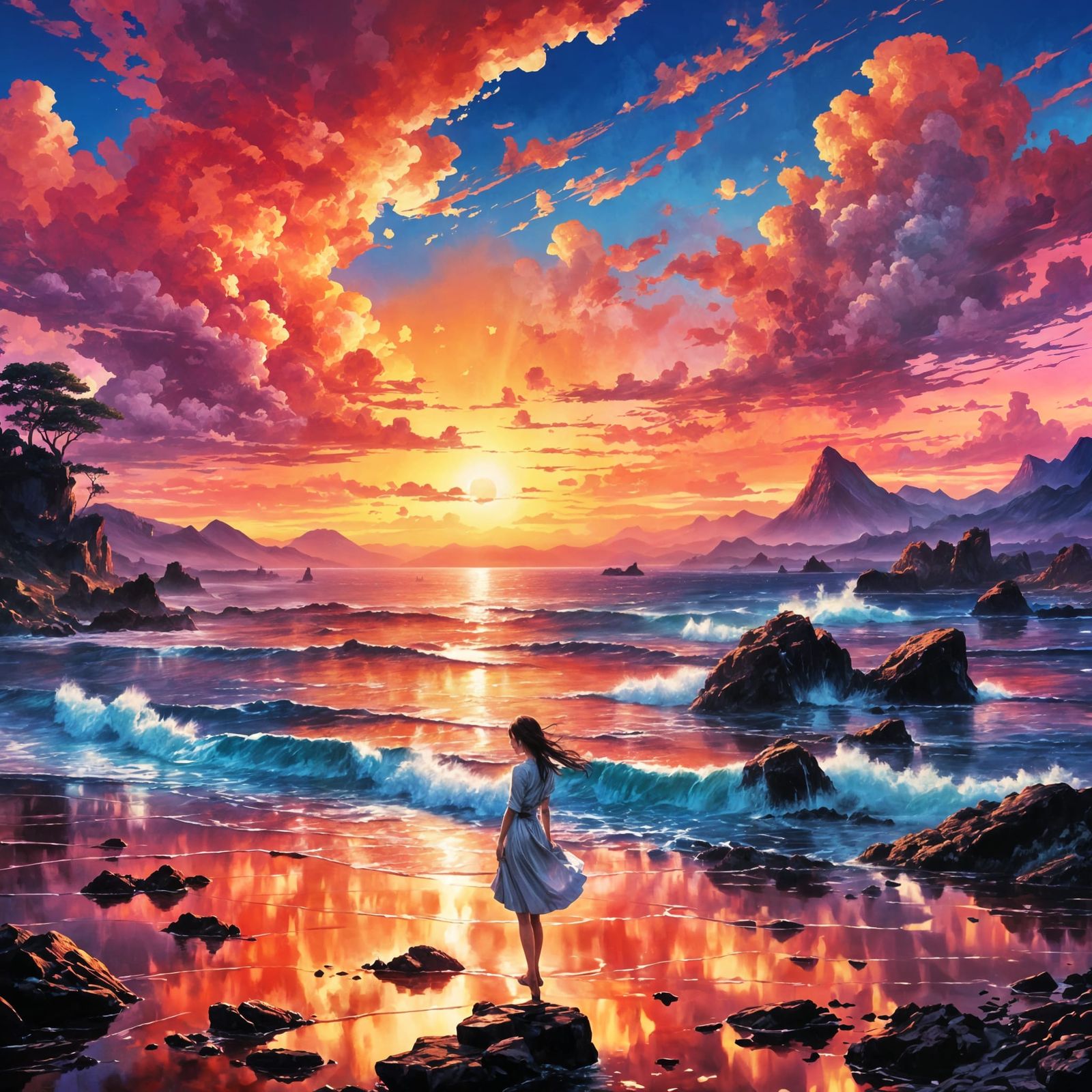 Anime Sunset Art Inspired by Thomas Moran and Afremov