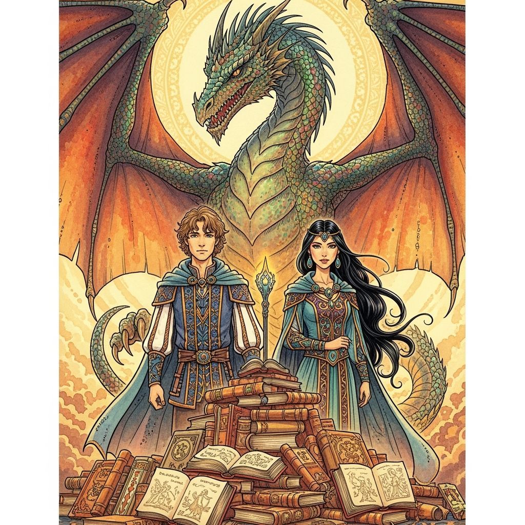 Fantasy Book Cover: Prince, Princess, and Dragon
