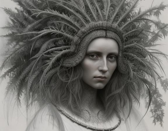 Nature Girl Portrait in Tonalist Charcoal Style