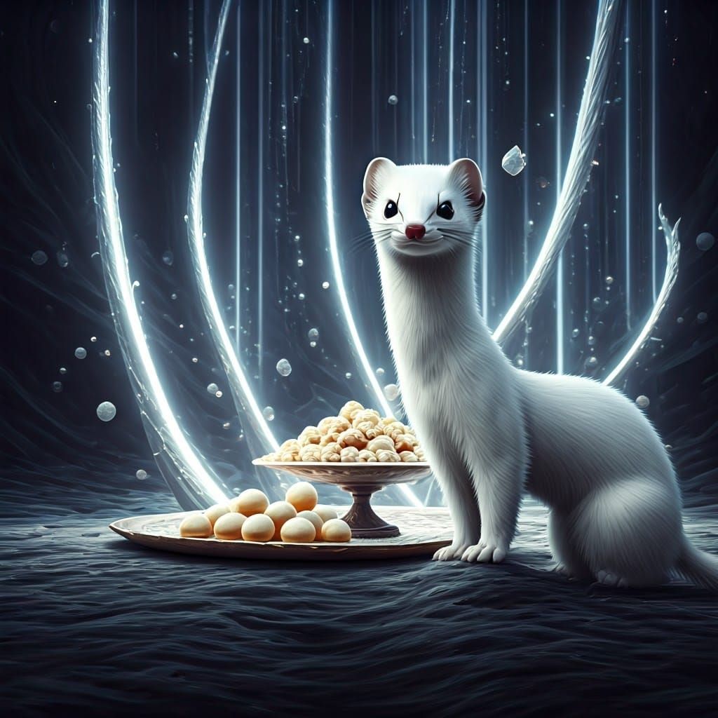 Ermine with White Chocolate in Dreamlike Setting