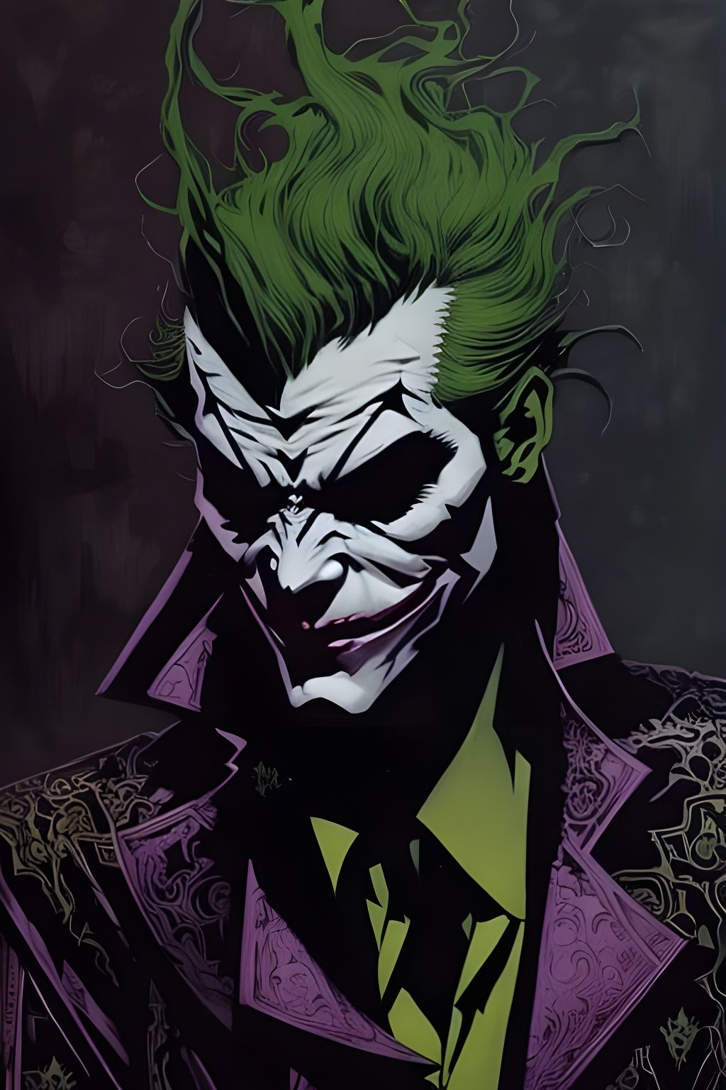 Futuristic Joker Antihero Portrait in Gouache Style