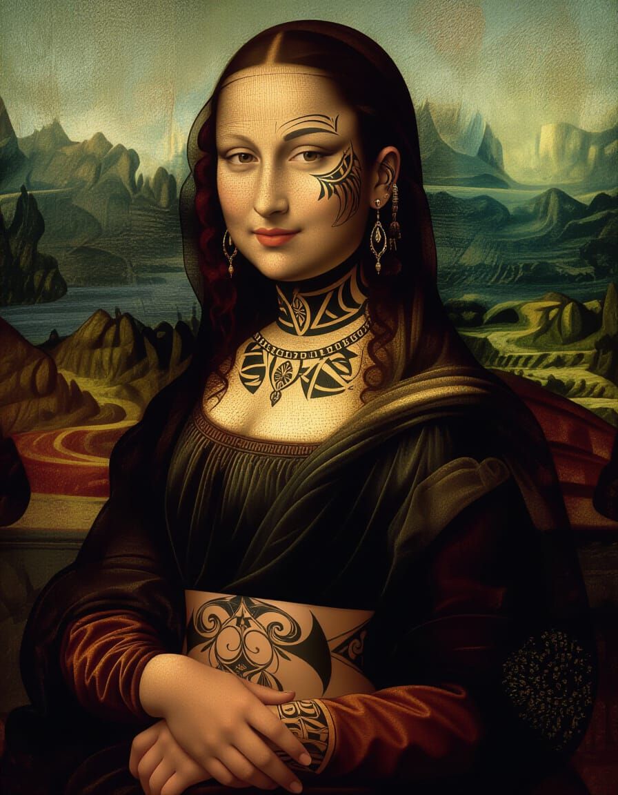 Mona Lisa with Tattoos and Piercings: Photorealistic Art