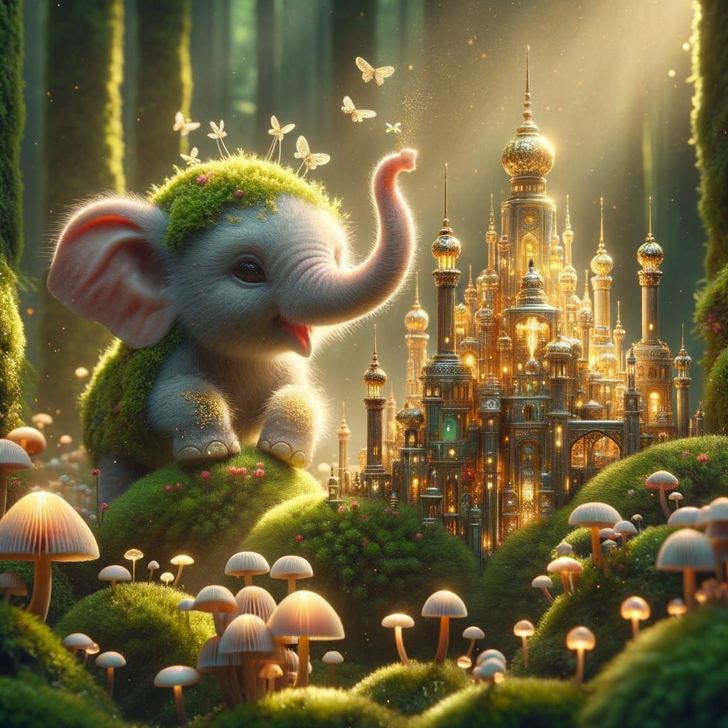 Joyful Elephants Build a Luminous City in a Verdant Fantasy ...