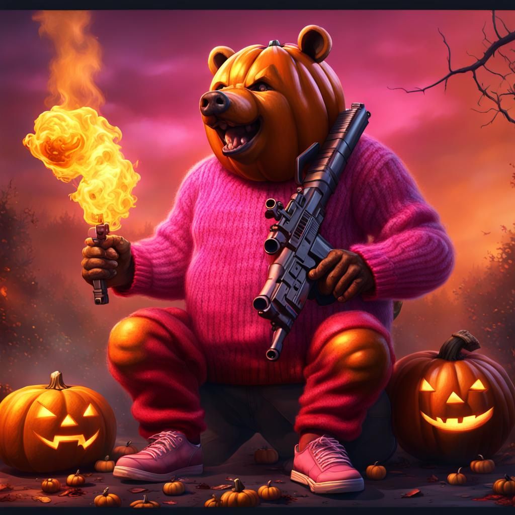 Halloween Pumpkin Eats Shaq with Burning Pig
