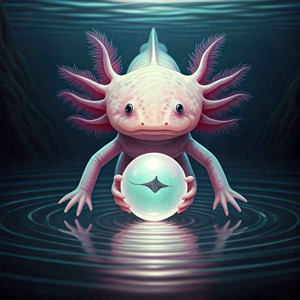 Ethereal Axolotl Amidst Iridescent Hues