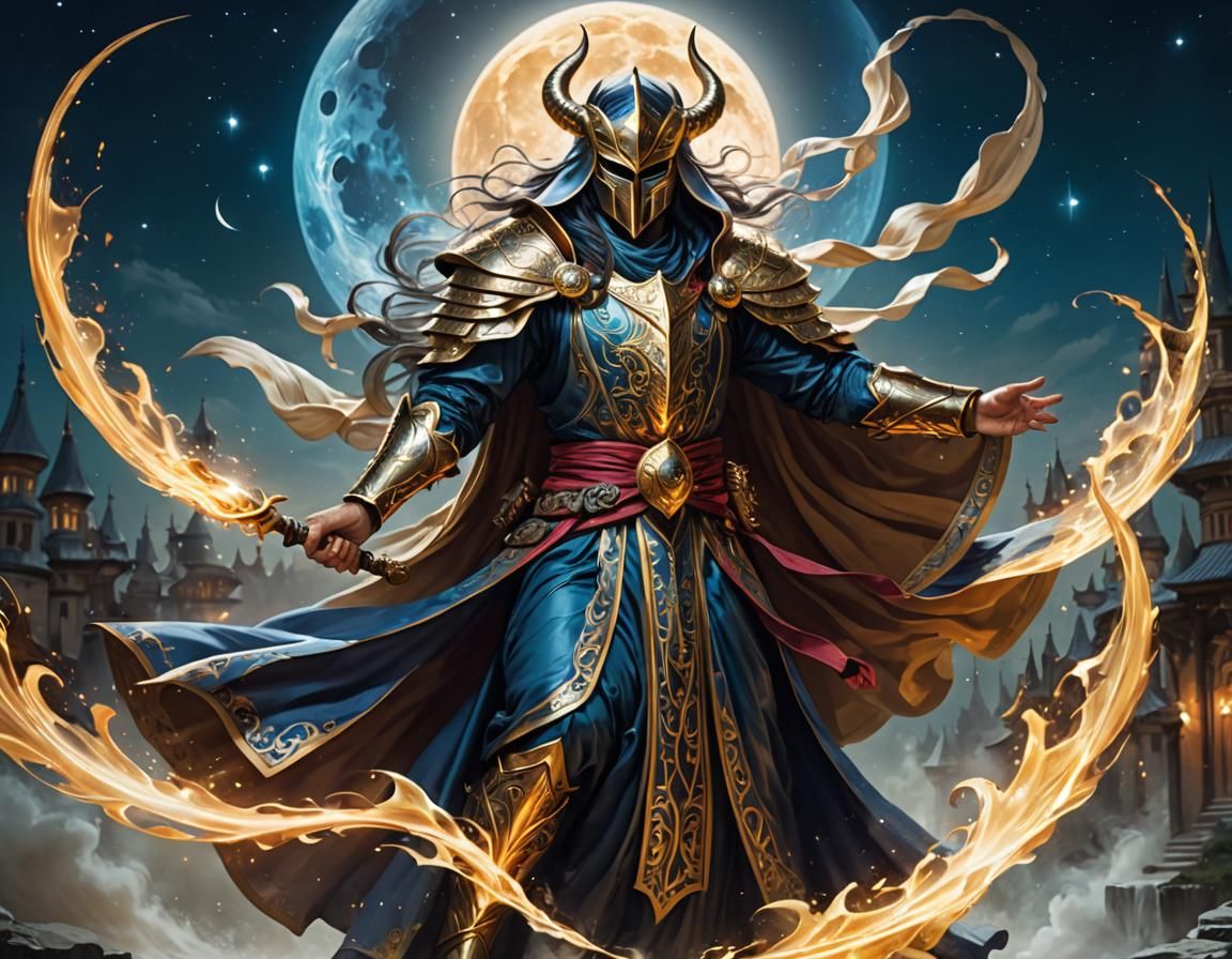 Battle Mage in Mask with Magical Power