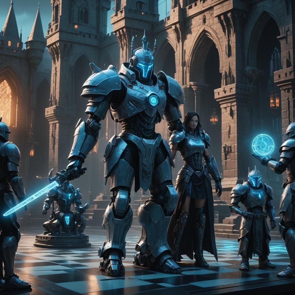 Cyberpunk Chess Match with Sorceress Queen