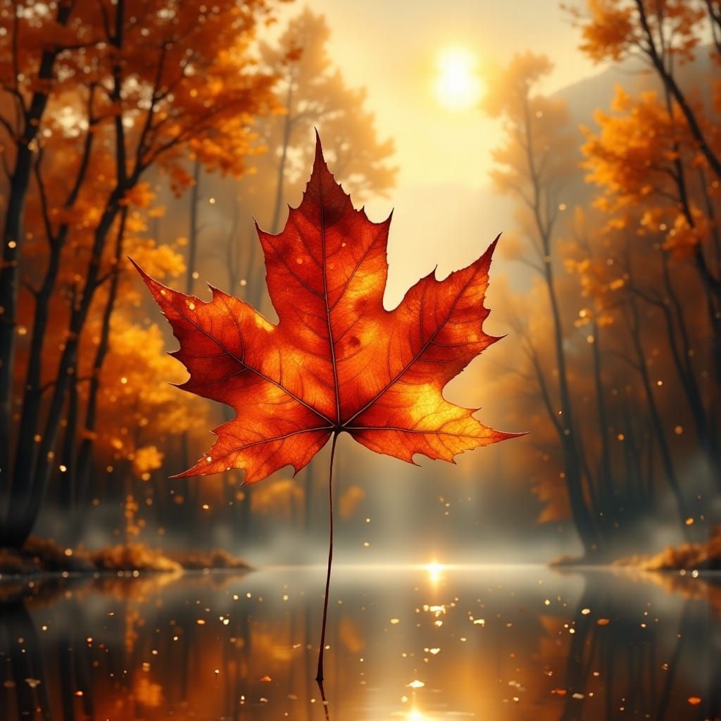 Perfect Autumn Leaf Ablaze in High Contrast Fantasy