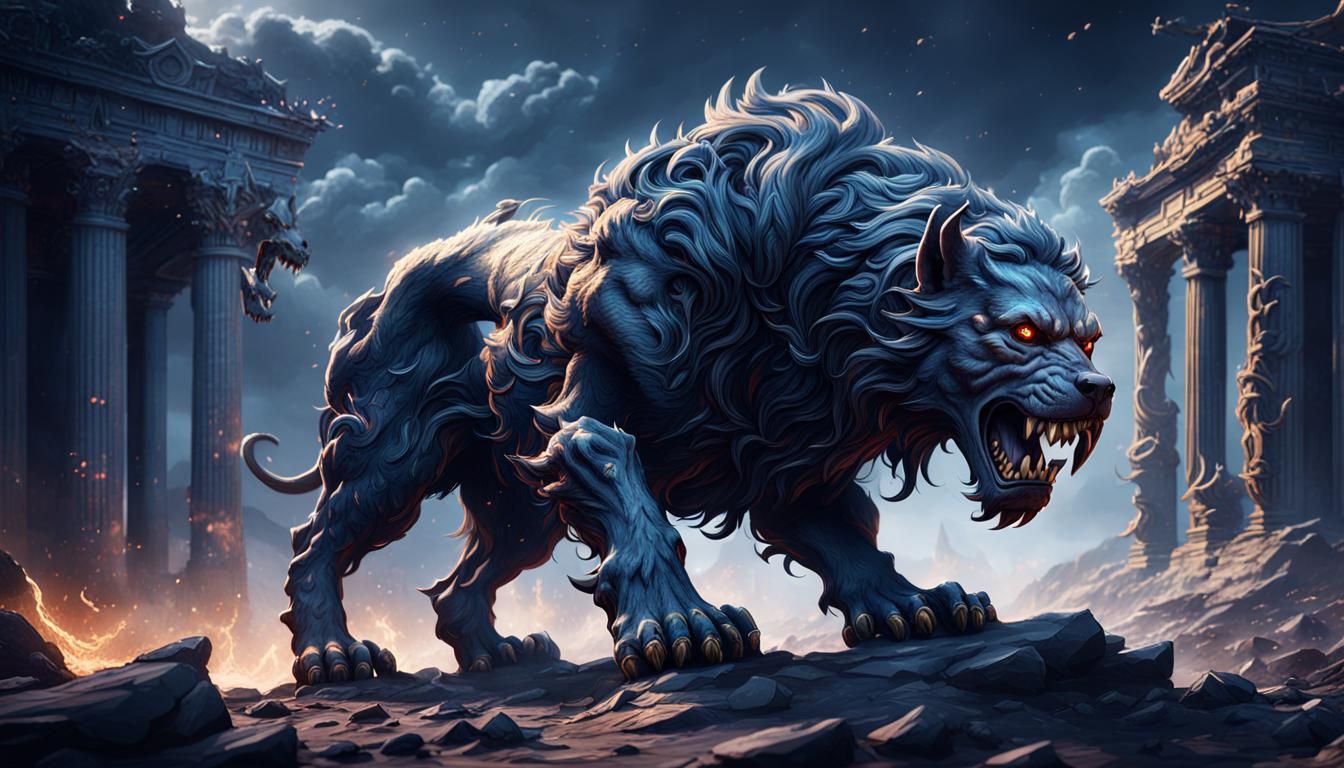 Cerberus from Greek Mythology: Detailed Matte Painting