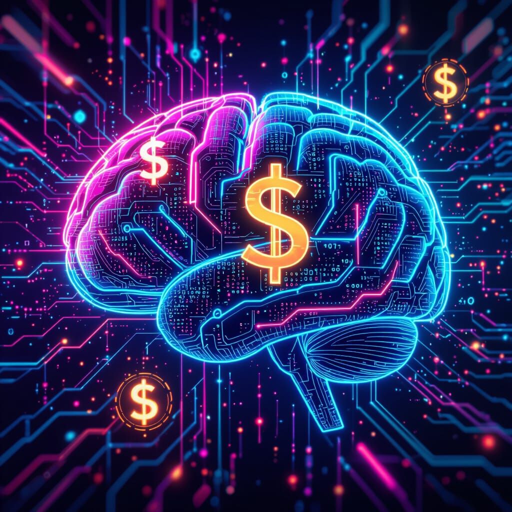 Abstract AI Brain with Glowing Circuits in Digital Art Style